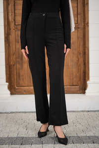 Çima Detay Düğmeli Kumaş Pantolon Siyah