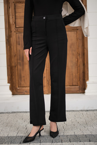 Çima Detay Düğmeli Kumaş Pantolon Siyah