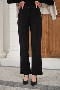 Çima Detay Düğmeli Kumaş Pantolon Siyah