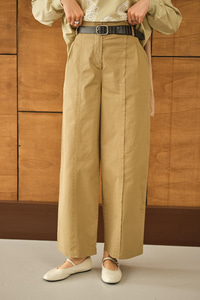 Çima Detaylı Kemerli Pantolon Haki Yeşil