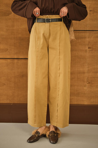 Çima Detaylı Kemerli Pantolon Hardal