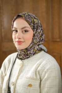 Çınar Desen Soft Şal Haki Yeşil