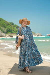 Çini Desen Elbise Mavi