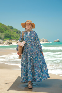 Çini Desen Elbise Mavi