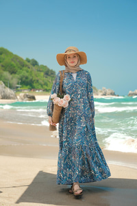 Çini Desen Elbise Mavi