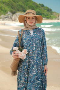 Çini Desen Elbise Mavi