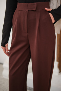 Cırtcırt Detay Kumaş Pantolon Acı Kahve