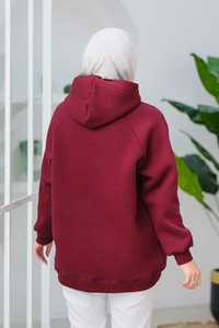 Çıt Çıt Detay Kapüşonlu Sweat Bordo