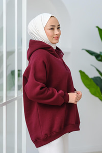 Çıt Çıt Detay Kapüşonlu Sweat Bordo