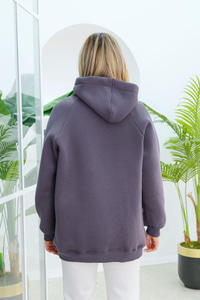 Çıt Çıt Detay Kapüşonlu Sweat Füme