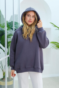 Çıt Çıt Detay Kapüşonlu Sweat Füme