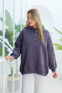 Çıt Çıt Detay Kapüşonlu Sweat Füme