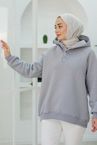 Çıt Çıt Detay Kapüşonlu Sweat Gri