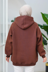 Çıt Çıt Detay Kapüşonlu Sweat Kahverengi