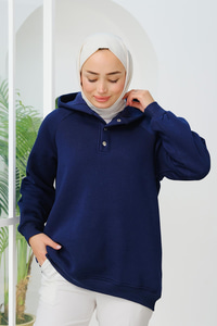 Çıt Çıt Detay Kapüşonlu Sweat Lacivert