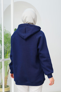 Çıt Çıt Detay Kapüşonlu Sweat Lacivert