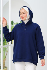 Çıt Çıt Detay Kapüşonlu Sweat Lacivert