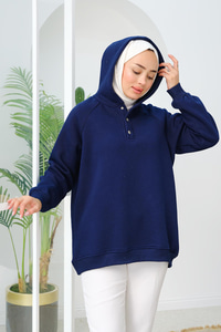 Çıt Çıt Detay Kapüşonlu Sweat Lacivert