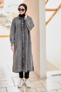 Çıt Çıt Detaylı Midi Boy Kot Ceket Antrasit