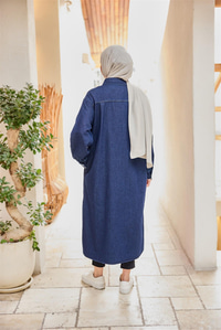 Çıt Çıt Detaylı Midi Boy Kot Ceket Lacivert