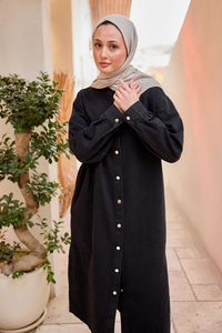 Çıt Çıt Detaylı Midi Boy Kot Ceket Siyah