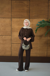 Çıtçıt Büzgü Detay İkili Takım Kahverengi