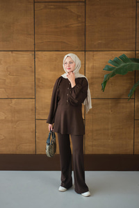 Çıtçıt Büzgü Detay İkili Takım Kahverengi