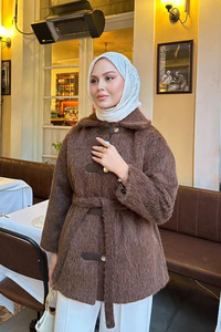 Çıtçıt Detay Bel Bağlamalı Kaban Kahverengi