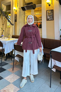 Çıtçıt Detay Bel Bağlamalı Kaban Mürdüm