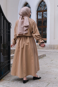 Çıtçıt Detay Bel Bağlamalı Trençkot  Vizon