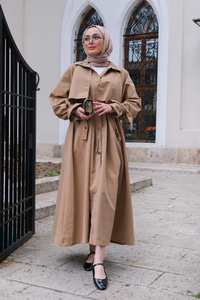 Çıtçıt Detay Bel Bağlamalı Trençkot  Vizon