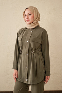 Çıtçıt Detay Çift Cepli Takım Haki Yeşil