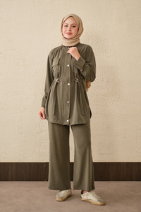 Çıtçıt Detay Çift Cepli Takım Haki Yeşil