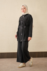 Çıtçıt Detay Çift Cepli Takım Siyah