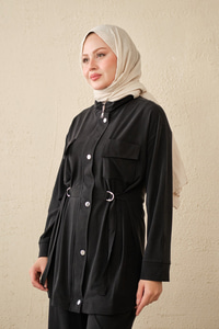 Çıtçıt Detay Çift Cepli Takım Siyah