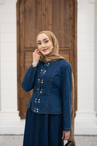 Çıtçıtlı Bisiklet Yaka Etekli Kot Takım Lacivert