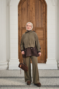 Çıtçıtlı Çift Kat Kapüşonlu Takım Kahverengi