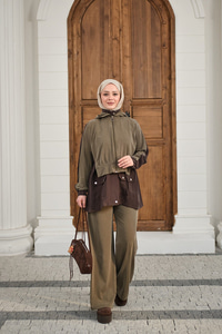 Çıtçıtlı Çift Kat Kapüşonlu Takım Kahverengi