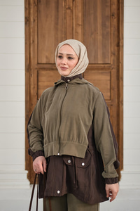 Çıtçıtlı Çift Kat Kapüşonlu Takım Kahverengi