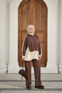 Çıtçıtlı Çift Kat Kapüşonlu Takım Krem