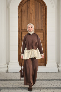 Çıtçıtlı Çift Kat Kapüşonlu Takım Krem