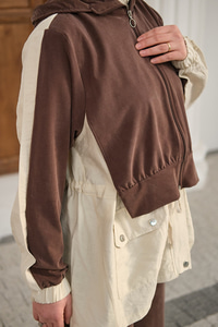 Çıtçıtlı Çift Kat Kapüşonlu Takım Krem