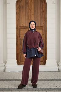 Çıtçıtlı Çift Kat Kapüşonlu Takım Lacivert