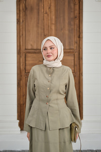 Çıtçıtlı Dikiş Detay Etekli Takım Küf Yeşil