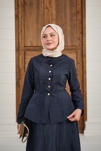 Çıtçıtlı Dikiş Detay Etekli Takım Lacivert