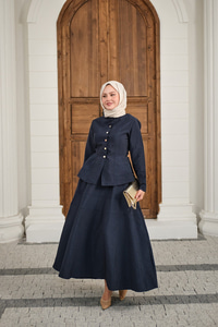 Çıtçıtlı Dikiş Detay Etekli Takım Lacivert