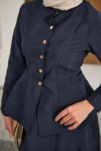 Çıtçıtlı Dikiş Detay Etekli Takım Lacivert