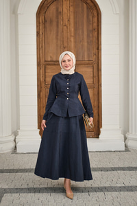 Çıtçıtlı Dikiş Detay Etekli Takım Lacivert