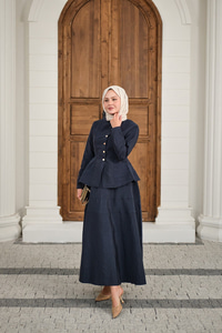 Çıtçıtlı Dikiş Detay Etekli Takım Lacivert