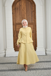 Çıtçıtlı Dikiş Detay Etekli Takım Sarı